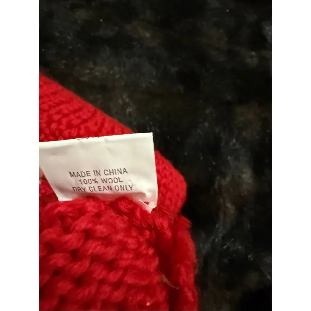 Crate & Barrel Red Sweater Knit Hand Knit White Snowflake Christmas Stocking
